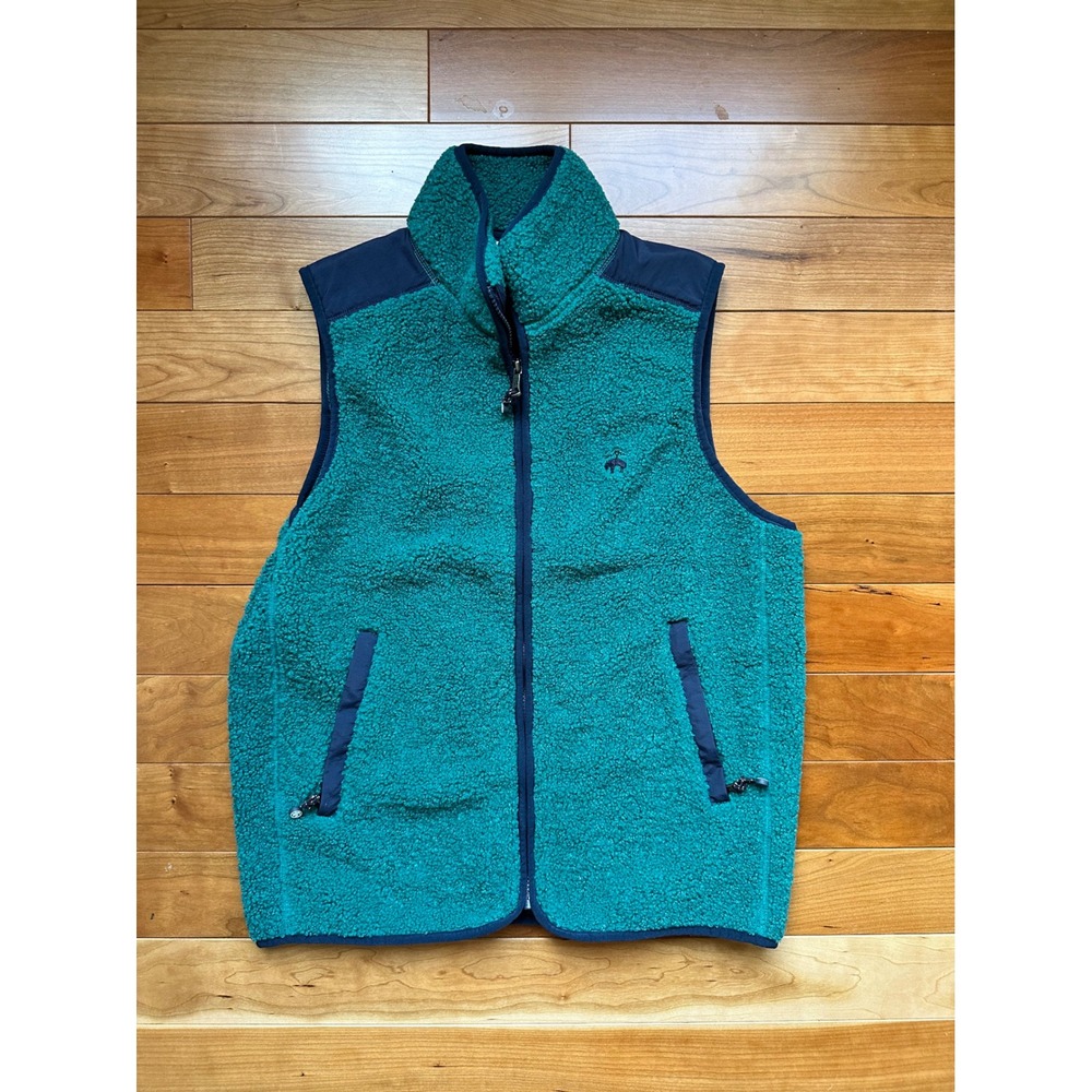 Brooks‎ Brothers Mens Sherpa Fleece Vest Teal Green Navy Blue Full Zip Small